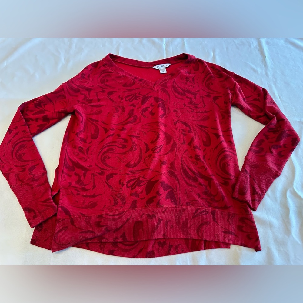 Athleta Red Swirl V-Neck Sweatshirt Size XS/TP